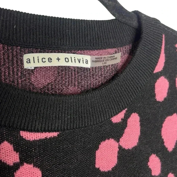 Alice + Olivia Crew Neck Chia Leopard Print Pink/Black Wool Sweater Size Large - Picture 8 of 10